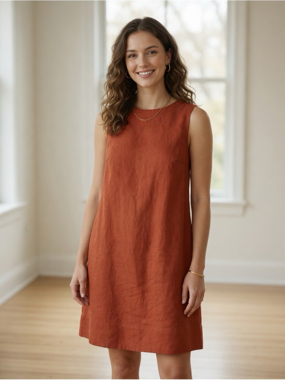 Old Navy Rust Orange Sleeveless Linen Blend Shift Dress Size S Tall
